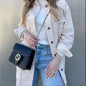 Zara Women Corduroy Long Jacket Overshirt Oversized Beige White